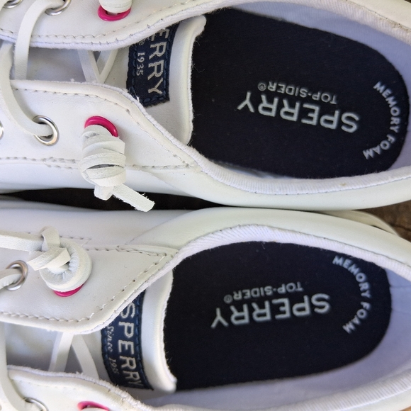 🔥New Sperry Kids Size 13M Pier Wave White shoes hot pink accents - Picture 7 of 8